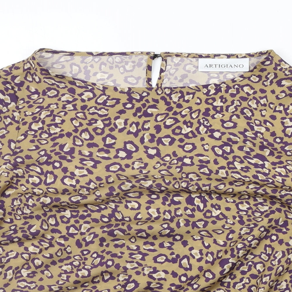 Artigiano Womens Beige Animal Print  Basic Blouse Size 12