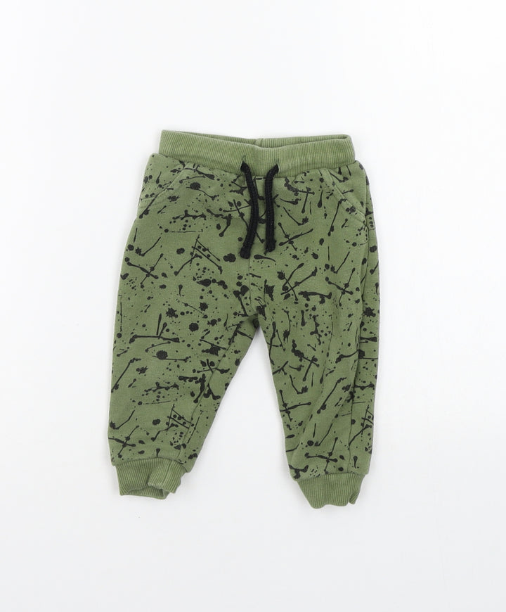 FRED & FLO Girls Green Geometric  Jogger Leggings Size 6-9 Months  - Elasticated Waist