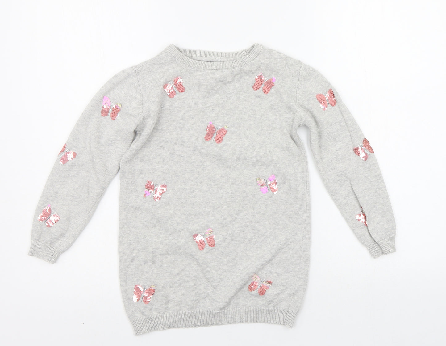 Primark Girls Grey   Pullover Jumper Size 7-8 Years  - details on chest