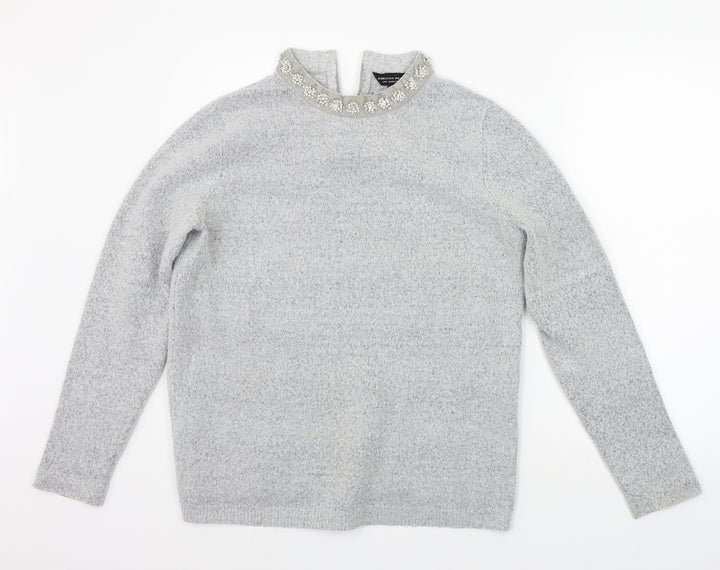 Dorothy Perkins Womens Grey   Pullover Jumper Size 14  - details on chest