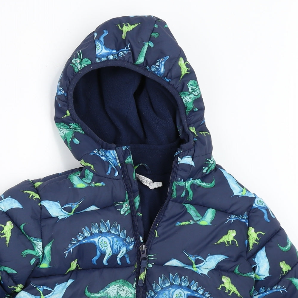 Blue Zoo Boys Blue   Puffer Jacket Coat Size 4-5 Years  - dinosaur