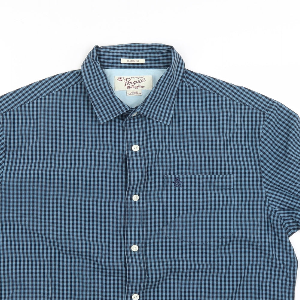 Penguin Mens Blue Check   Dress Shirt Size M