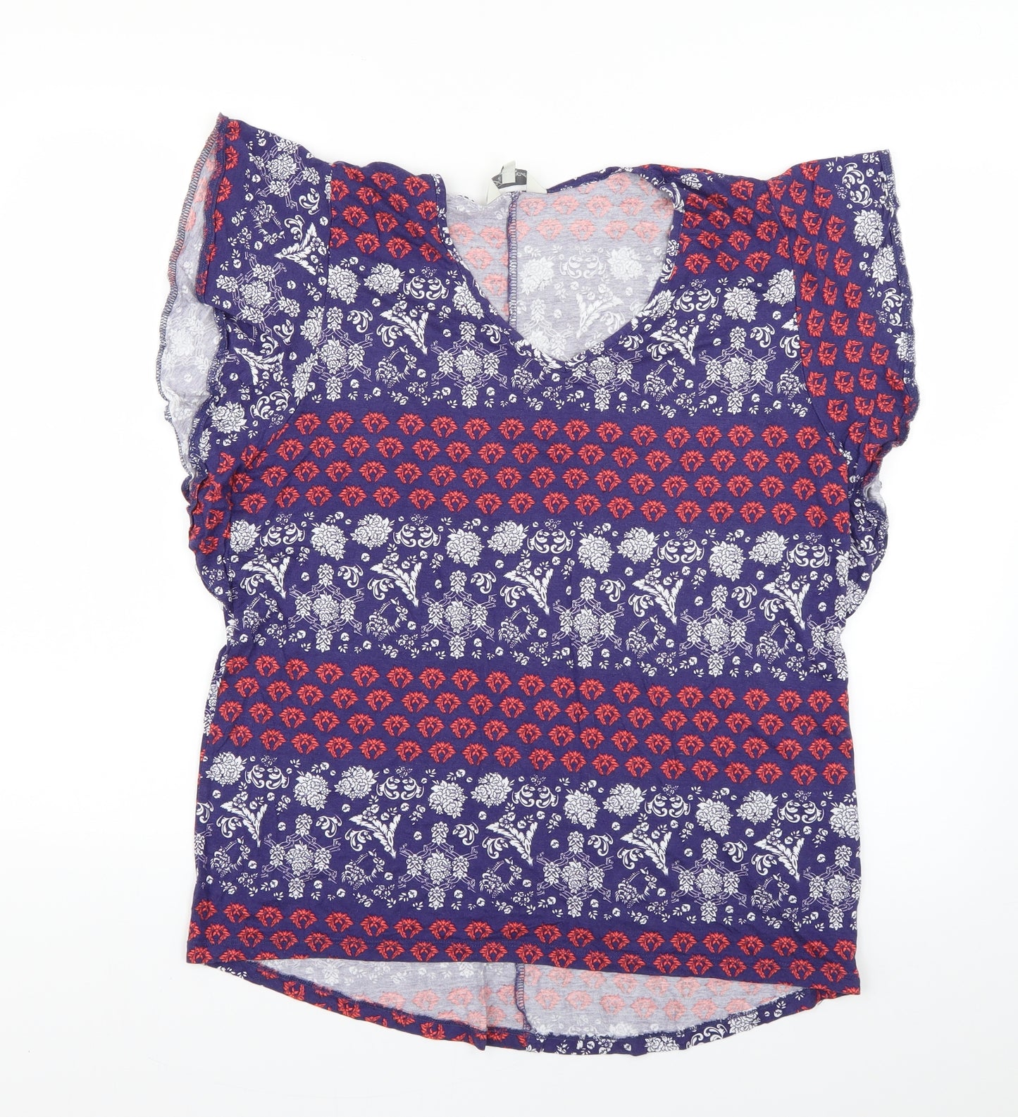 Peacocks Womens Blue Geometric  Basic Button-Up Size 14