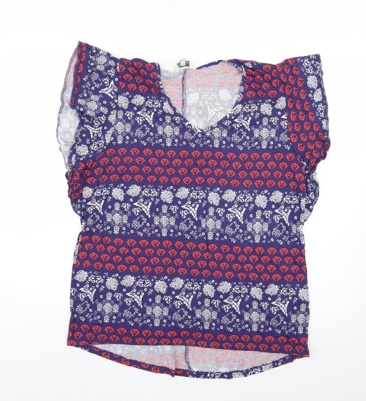 Peacocks Womens Blue Geometric  Basic Button-Up Size 14