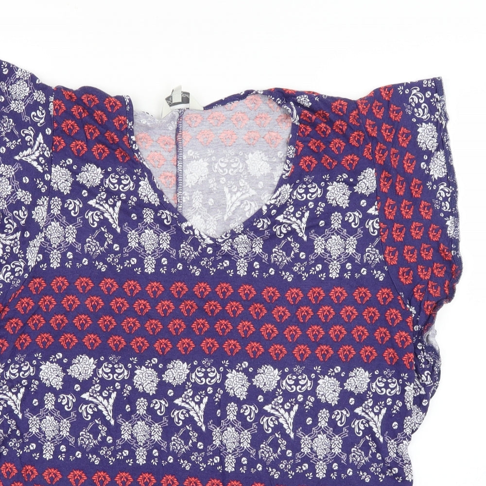 Peacocks Womens Blue Geometric  Basic Button-Up Size 14