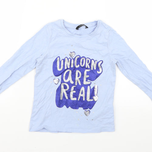 George Girls Blue Geometric  Basic T-Shirt Size 5-6 Years