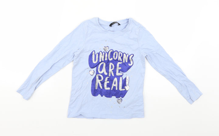 George Girls Blue Geometric  Basic T-Shirt Size 5-6 Years