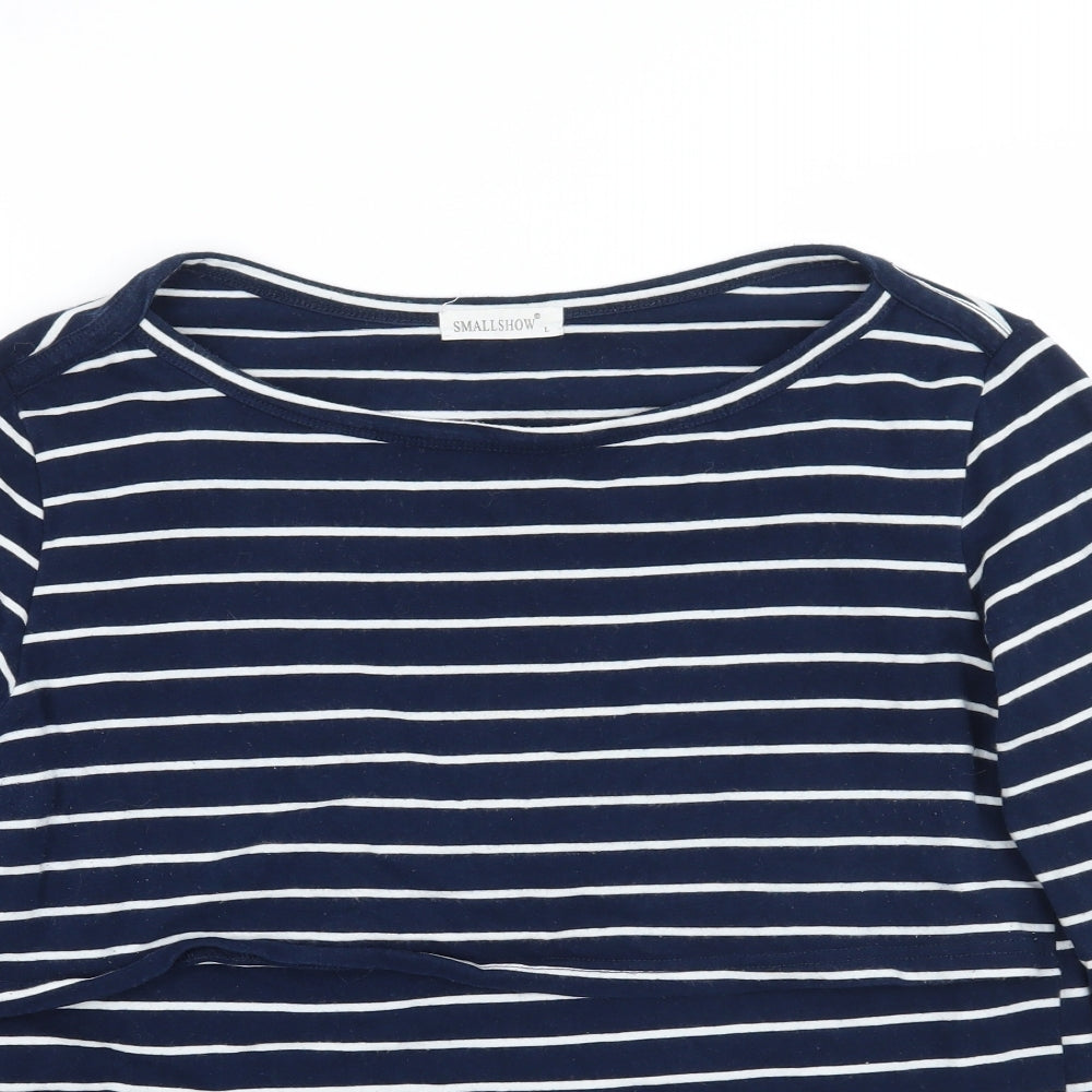 Smallshow Womens Blue Striped  Basic T-Shirt Size L