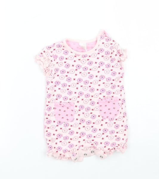 Front view of Next girls’ pink floral babygrow one-piece size newborn