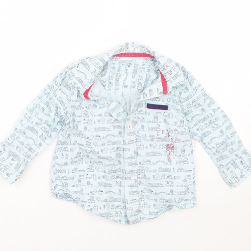 5 10 15 Boys Blue Geometric  Basic Button-Up Size 12 Months