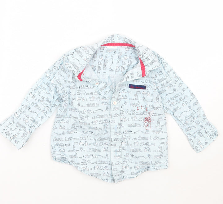 5 10 15 Boys Blue Geometric  Basic Button-Up Size 12 Months