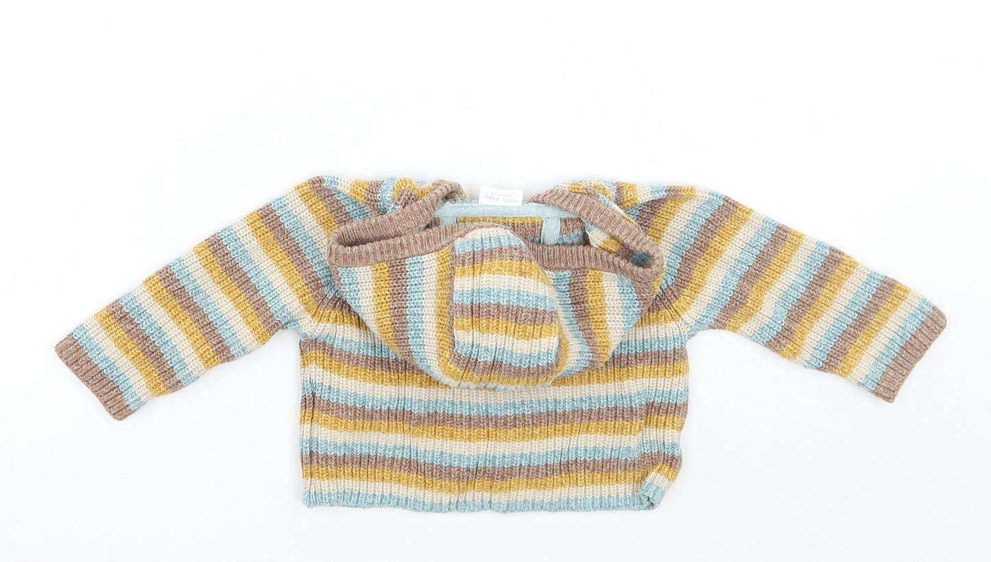 NEXT Girls Brown Striped  Cardigan Jumper Size 6-9 Months