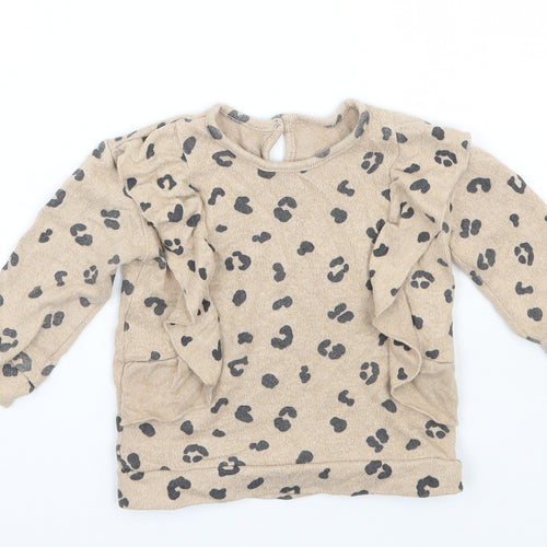 George Girls Beige Animal Print  Basic T-Shirt Size 9-12 Months