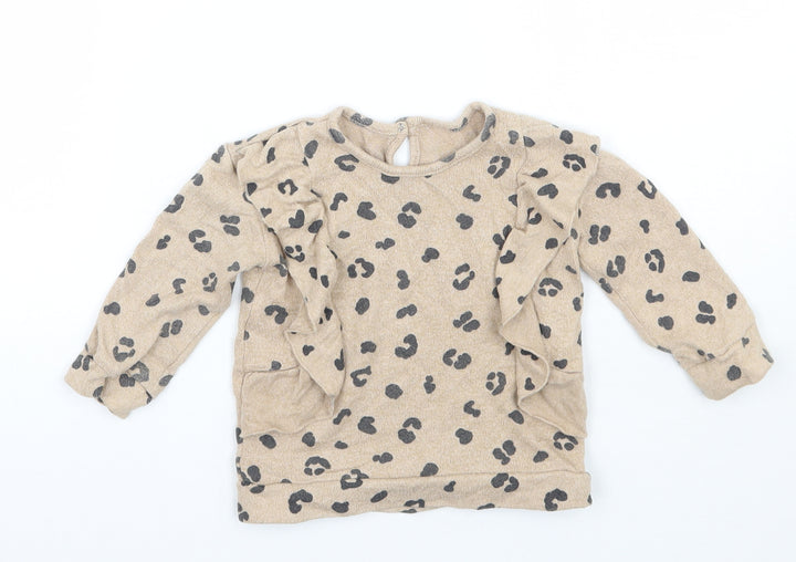 George Girls Beige Animal Print Basic T-Shirt Size 9-12 Months