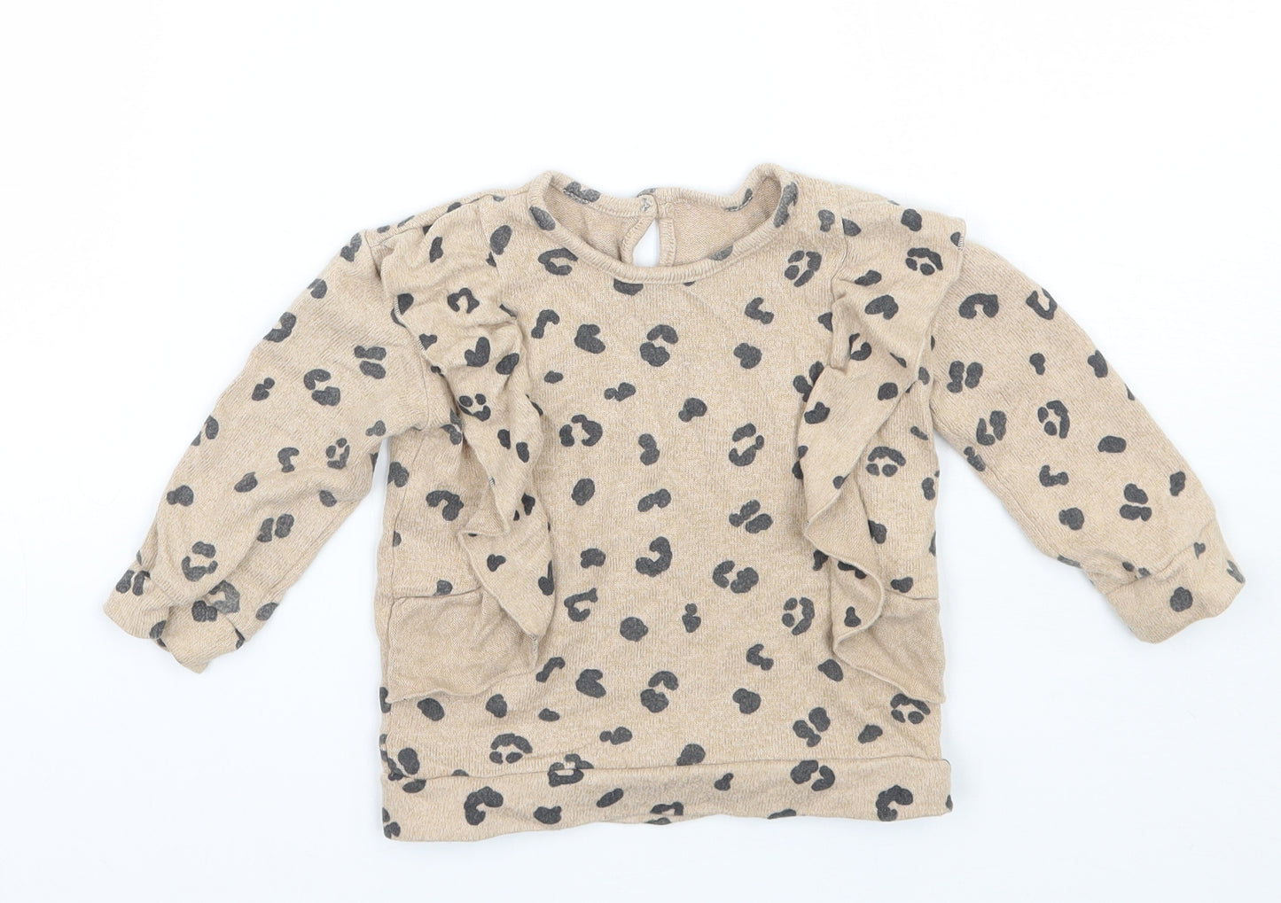 George Girls Beige Animal Print  Basic T-Shirt Size 9-12 Months