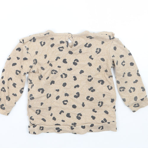 George Girls Beige Animal Print  Basic T-Shirt Size 9-12 Months