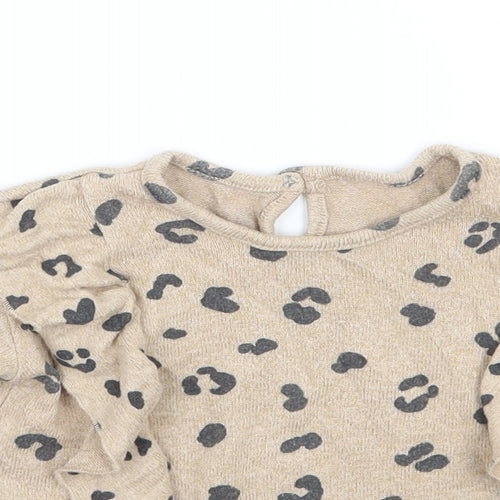 George Girls Beige Animal Print  Basic T-Shirt Size 9-12 Months
