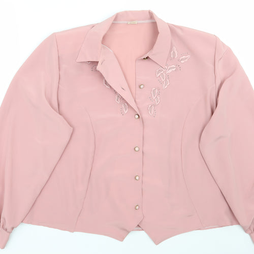 Galmes Womens Pink Floral  Basic Button-Up Size L