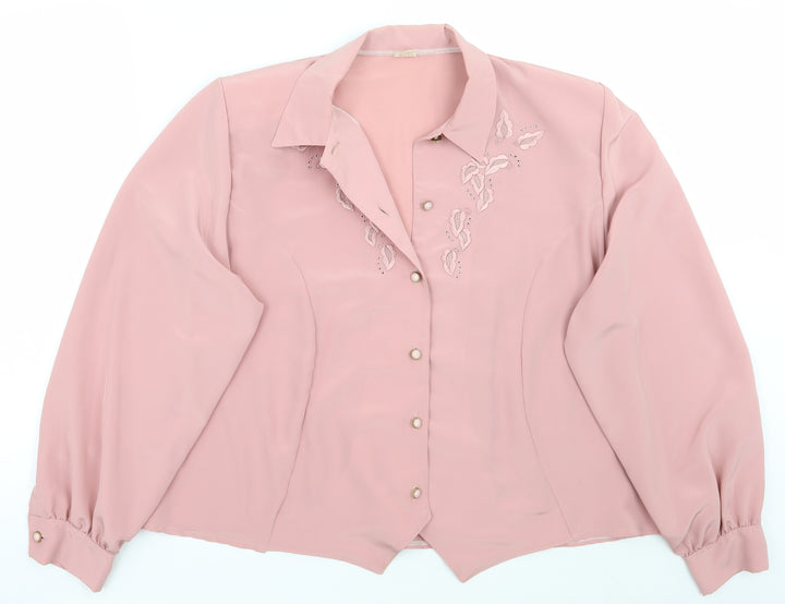 Galmes Womens Pink Floral Basic Button-Up Size L