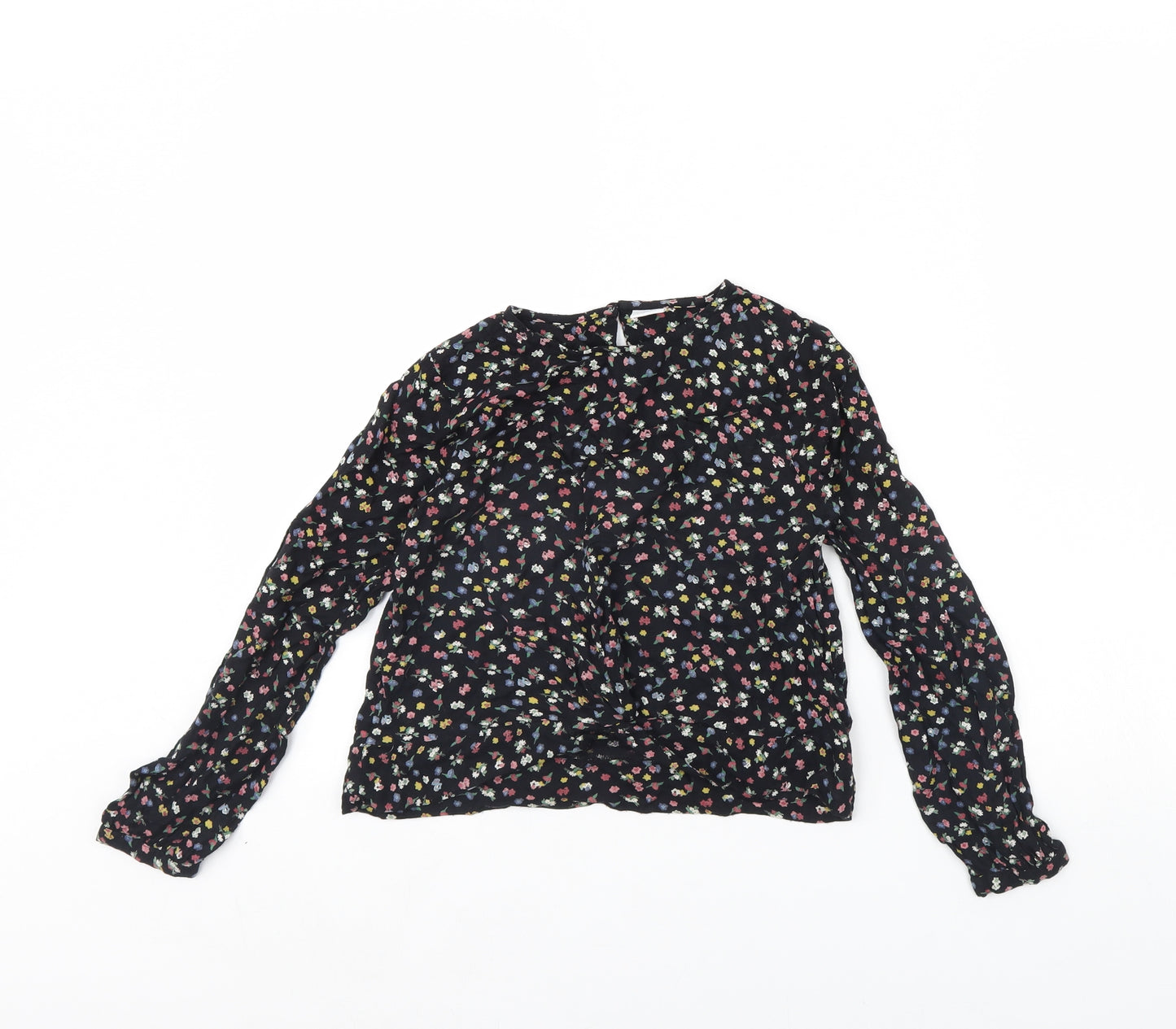 NEXT Girls Black Floral  Basic Blouse Size 10 Years