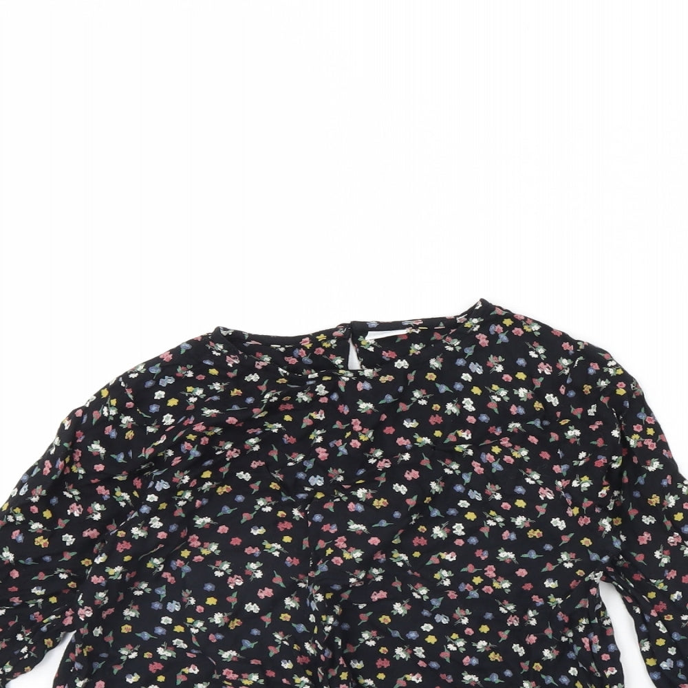 NEXT Girls Black Floral  Basic Blouse Size 10 Years
