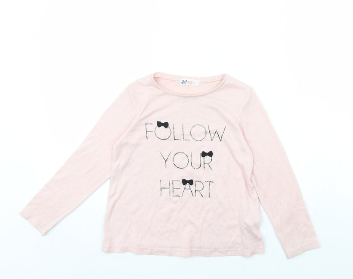 H&M Girls Pink Pullover Jumper Size 6 Years - Follow Your Heart