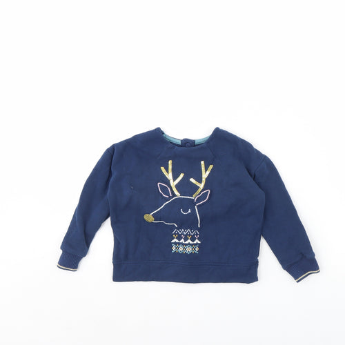 M&S Girls Blue   Pullover Jumper Size 2 Years  - Reindeer
