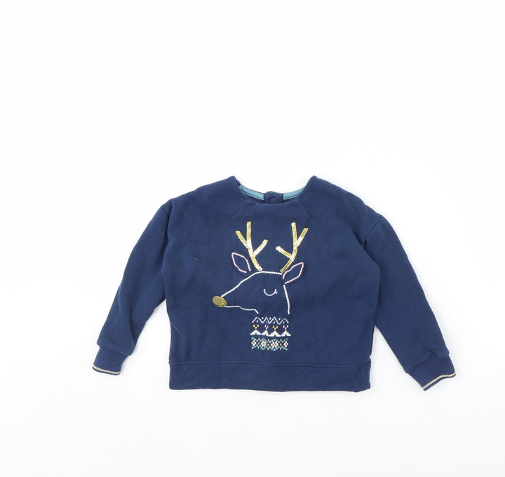 M&S Girls Blue   Pullover Jumper Size 2 Years  - Reindeer