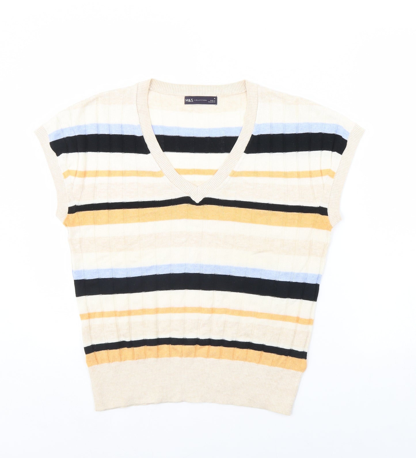 M&S Mens Beige Striped  Pullover Jumper Size M