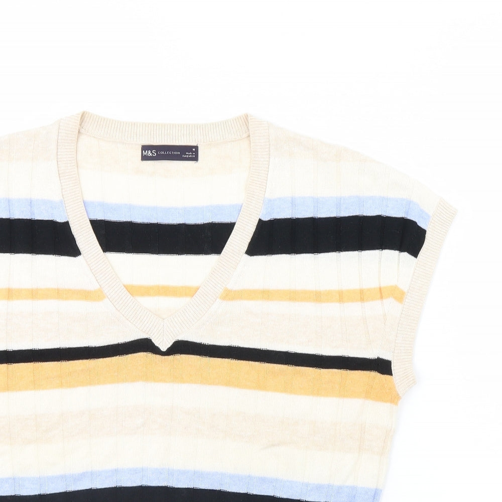 M&S Mens Beige Striped  Pullover Jumper Size M