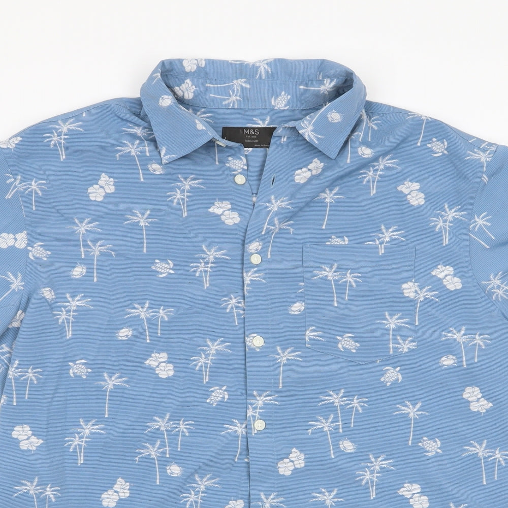 Marks and Spencer Mens Blue Floral   Button-Up Size L