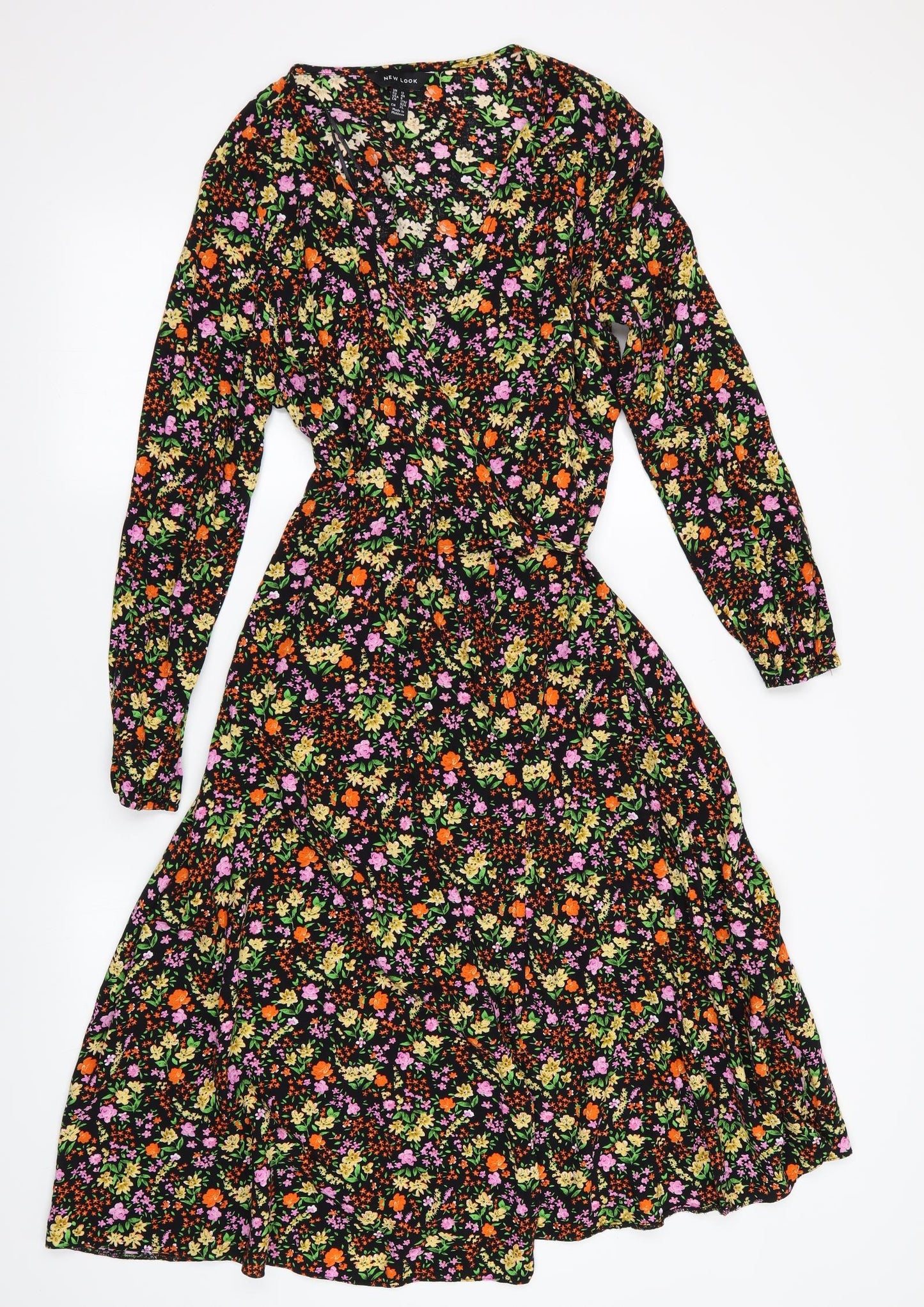 New Look Womens Black Floral  Wrap Dress  Size 12