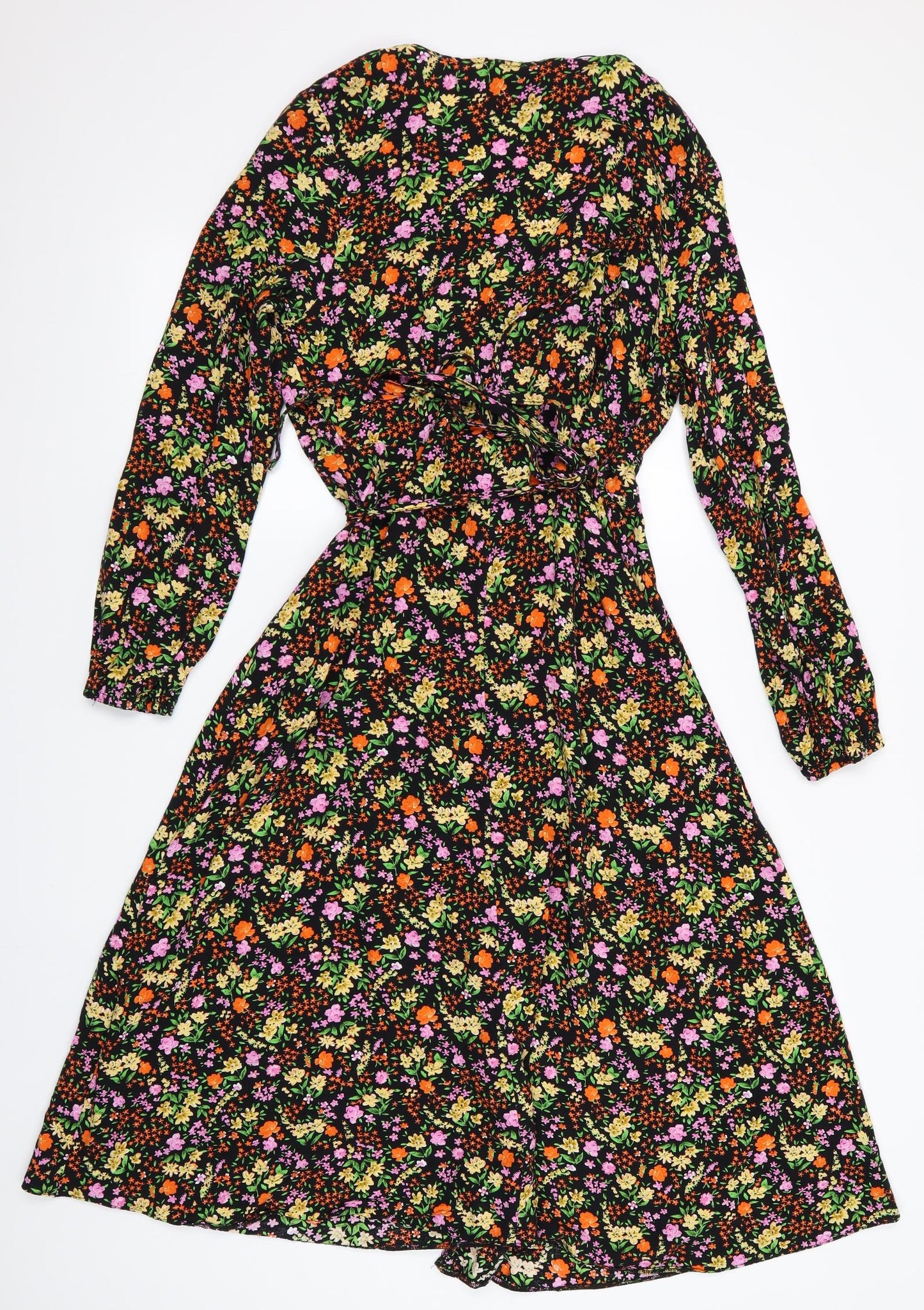New Look Womens Black Floral  Wrap Dress  Size 12