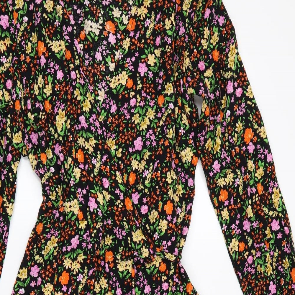New Look Womens Black Floral  Wrap Dress  Size 12