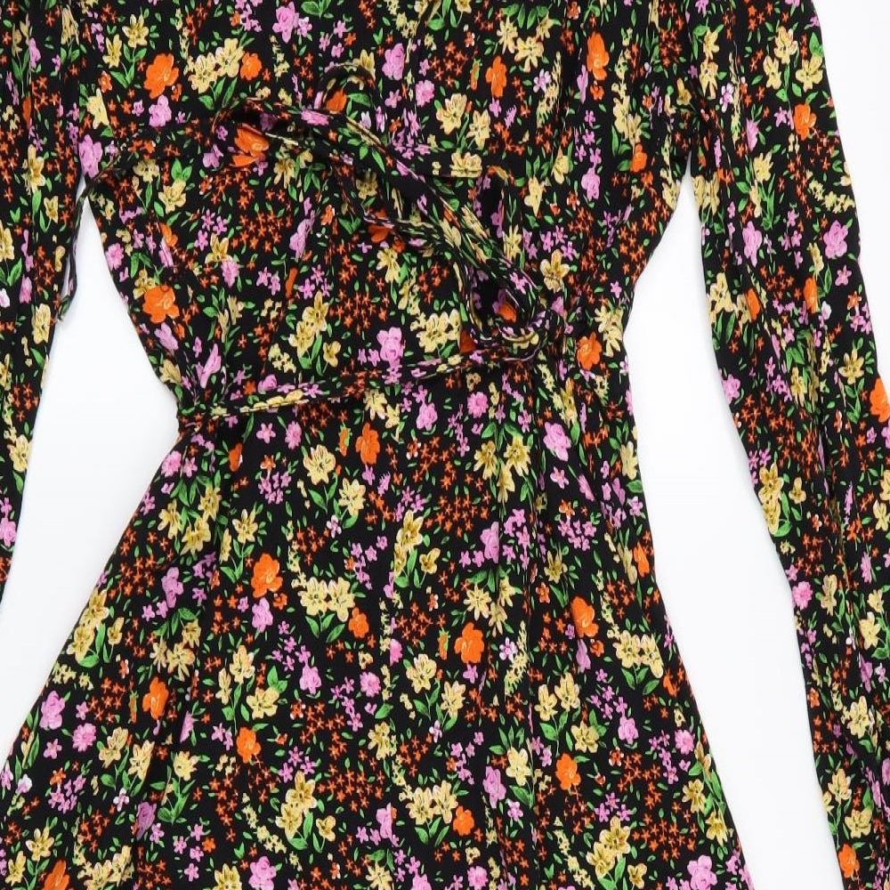 New Look Womens Black Floral  Wrap Dress  Size 12