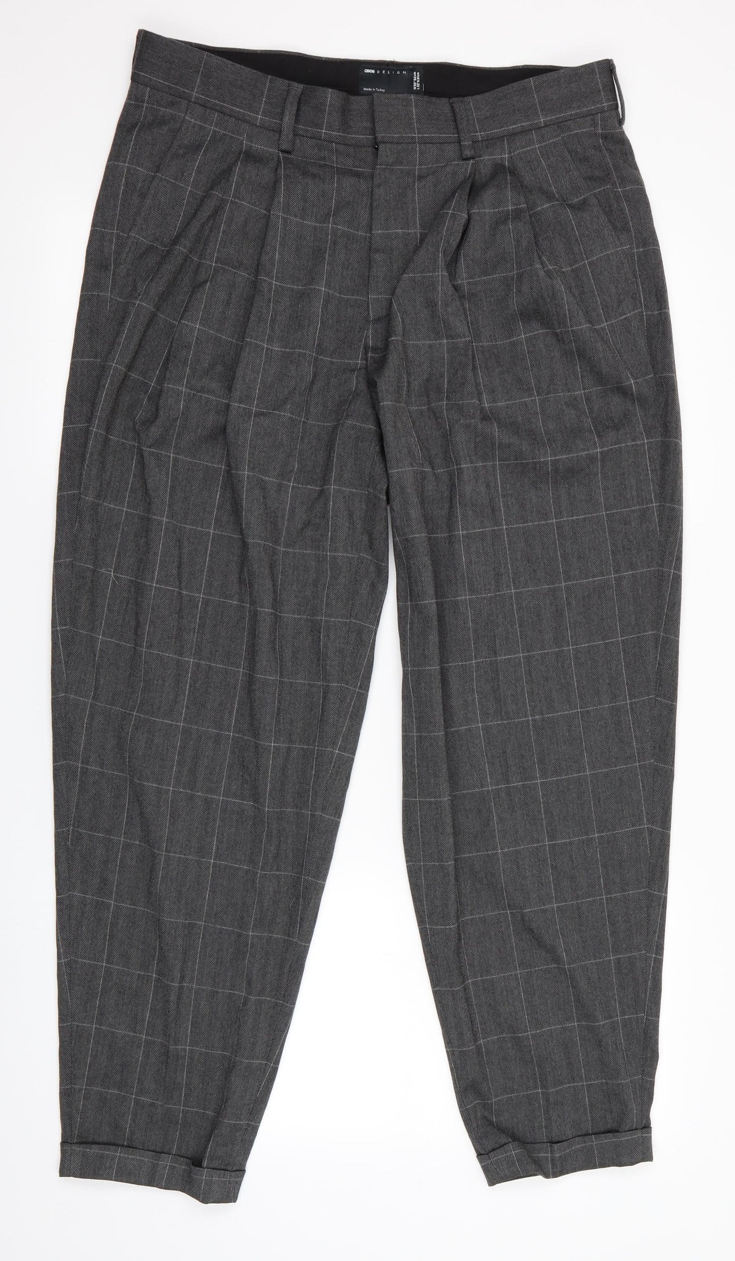 Asos Design Mens Grey Check  Trousers  Size 34 L32 in