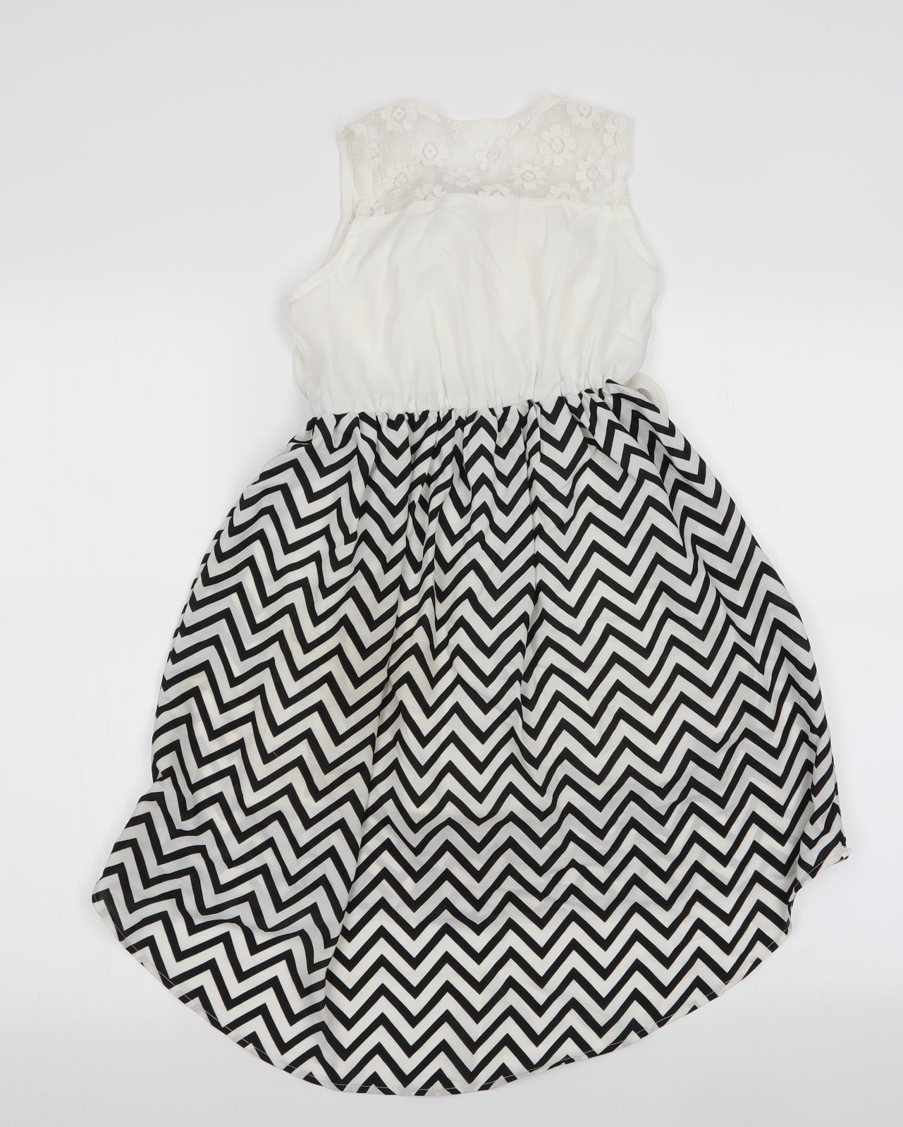 Sunny Fashion Girls Black Striped  Fit & Flare  Size 7 Years  - Longer Length at back