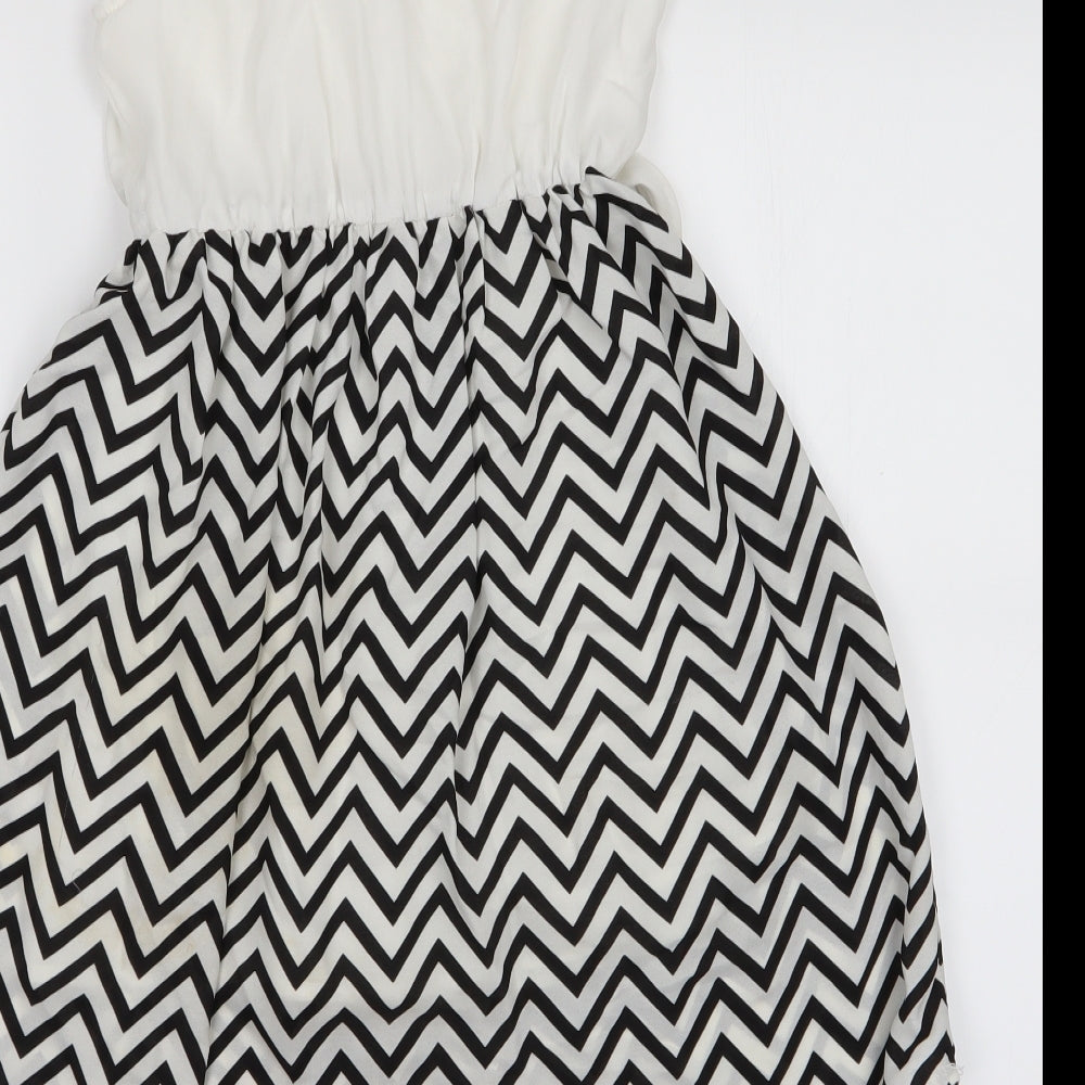 Sunny Fashion Girls Black Striped  Fit & Flare  Size 7 Years  - Longer Length at back