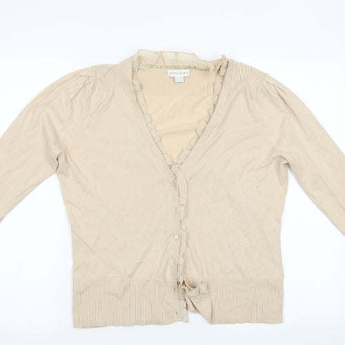 Monsoon Womens Beige   Cardigan Jumper Size 14  - Frilled Neck and button line