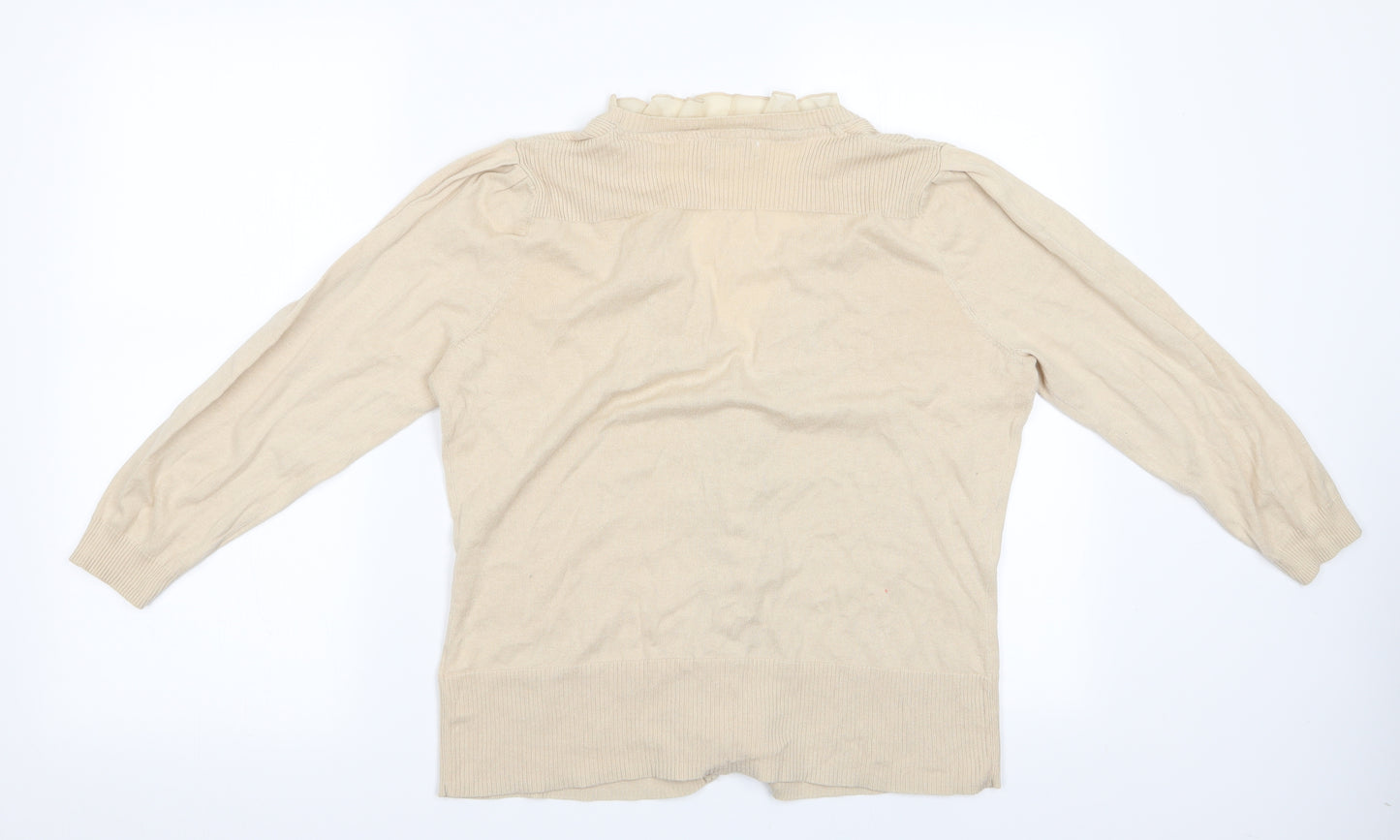 Monsoon Womens Beige   Cardigan Jumper Size 14  - Frilled Neck and button line