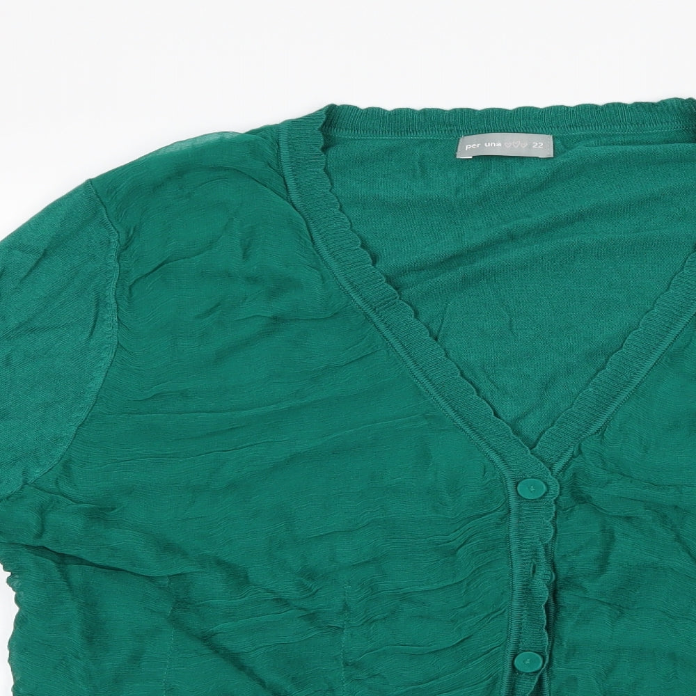 Per Una Womens Green   Cardigan Jumper Size 22  - Fabric Overlaid Front