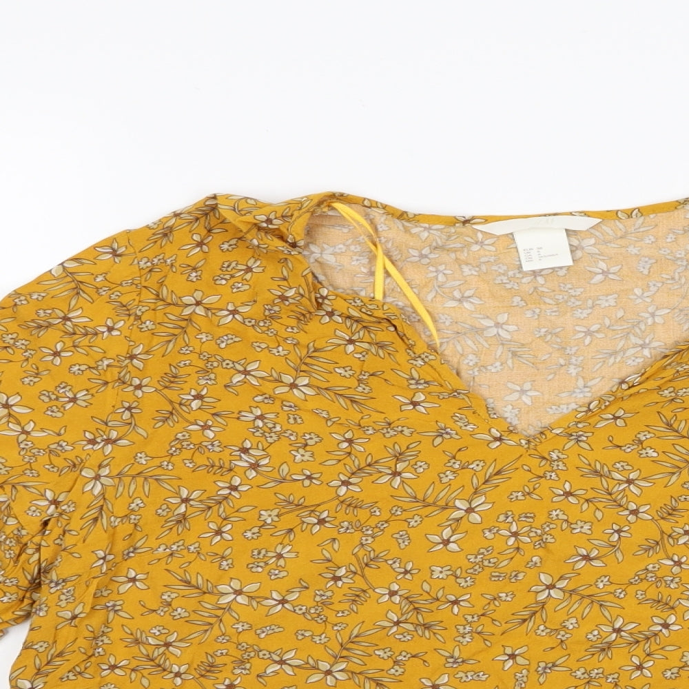 H&M Womens Yellow Floral  Basic Blouse Size 8