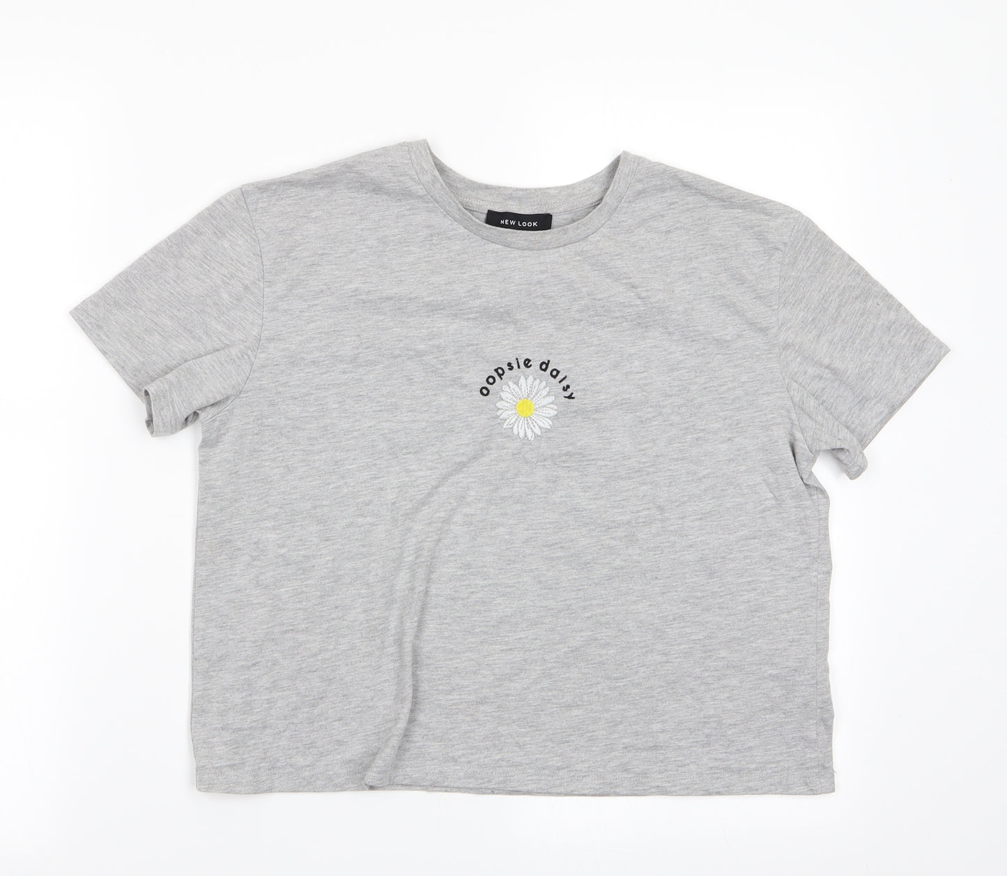 New Look Womens Grey Floral  Basic T-Shirt Size 8  - Oopsie Daisy