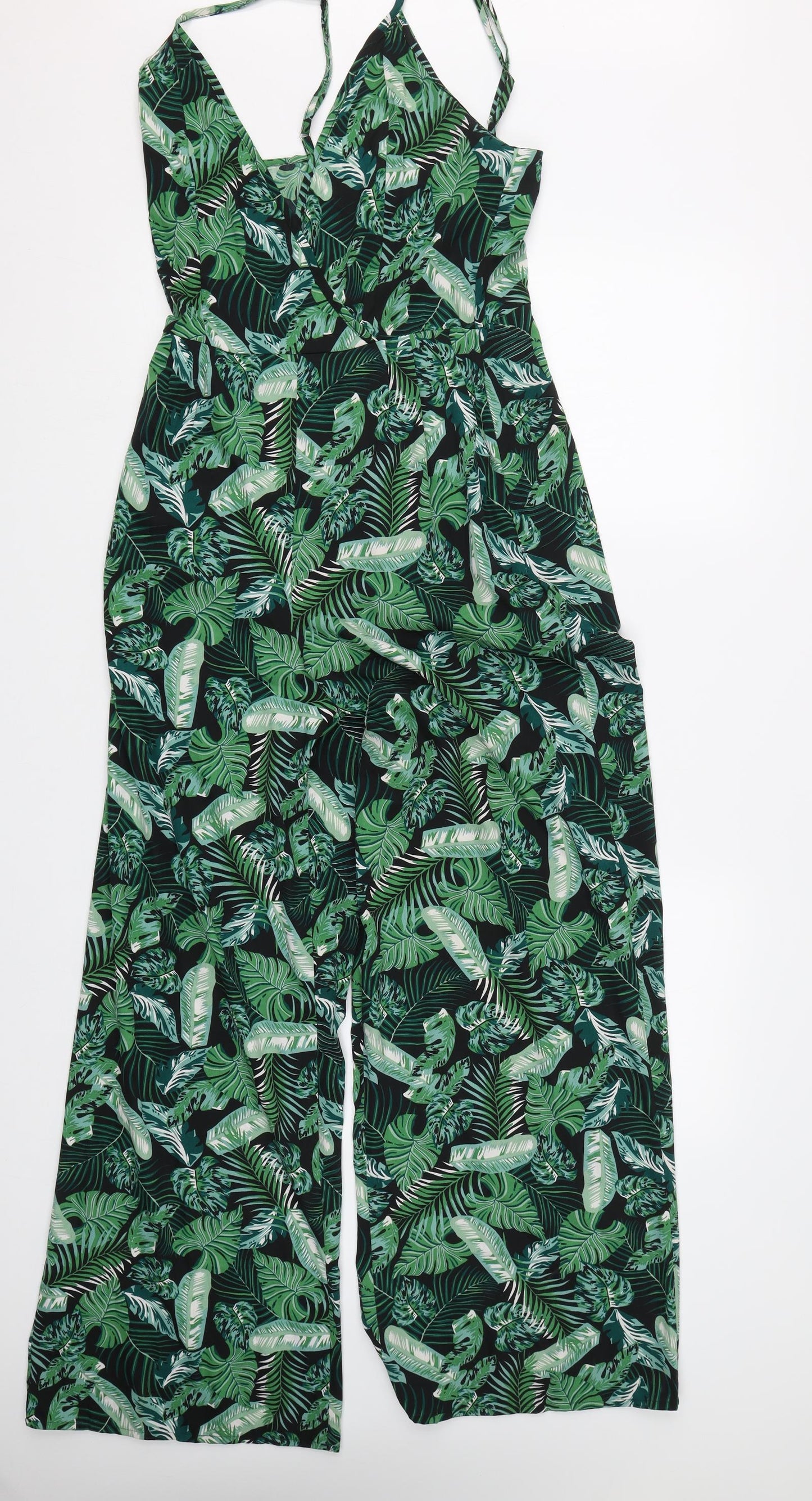 Boohoo Womens Green Floral  Jumpsuit One-Piece Size 12