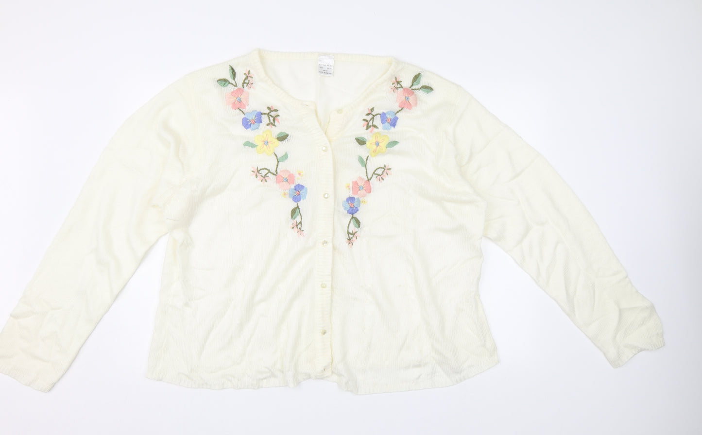 Preworn Womens Ivory Floral  Cardigan Jumper Size 24