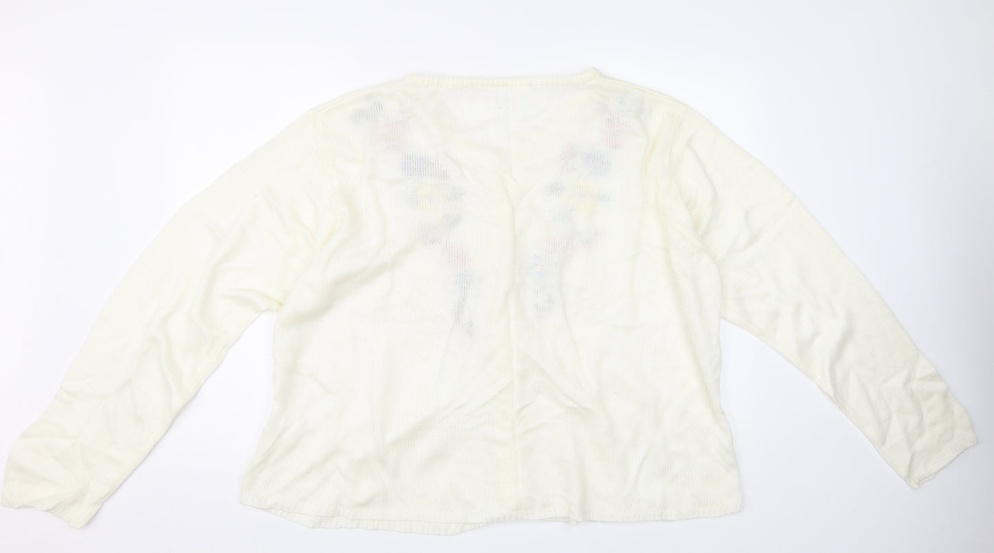 Preworn Womens Ivory Floral  Cardigan Jumper Size 24