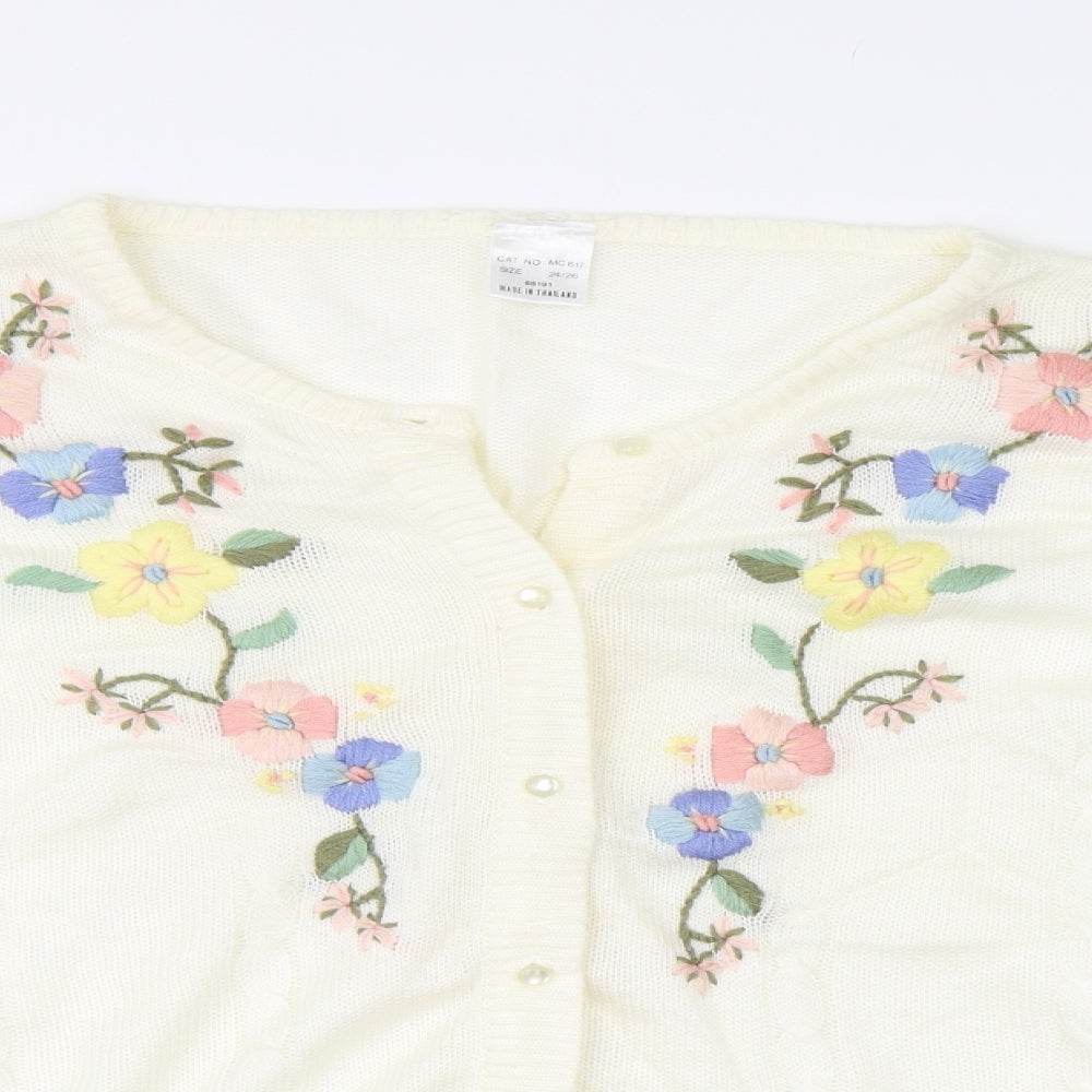 Preworn Womens Ivory Floral  Cardigan Jumper Size 24