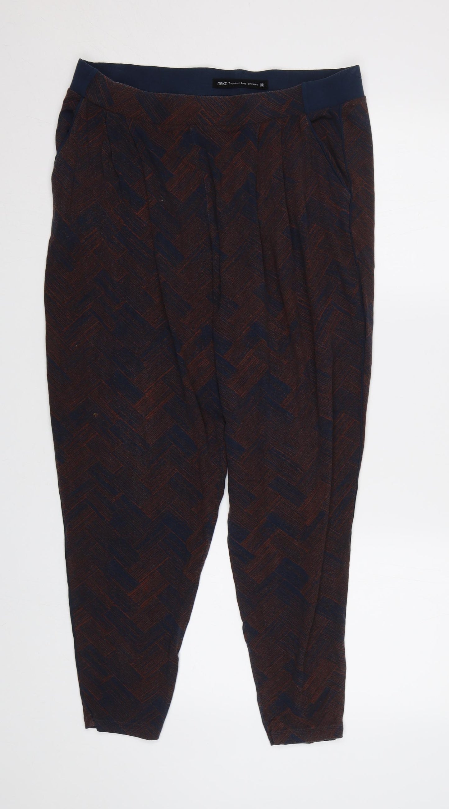 NEXT Womens Brown Geometric  Harem Trousers Size 14 L27 in - Elastic Waist Band