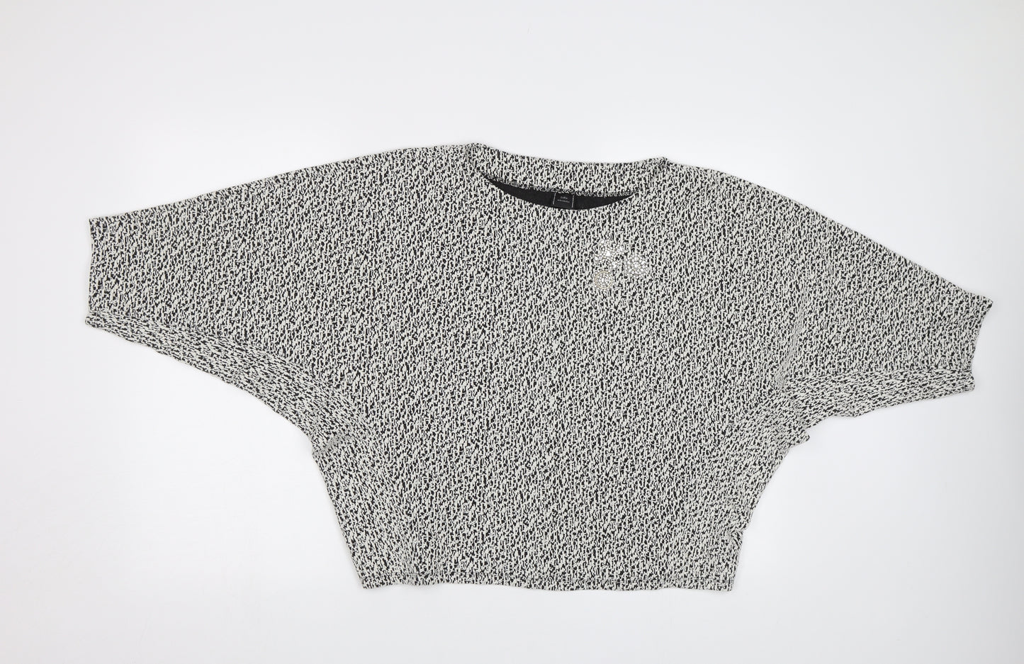 Zara Womens White Geometric  Henley Jumper Size M  - Sequin Detail, Embellished