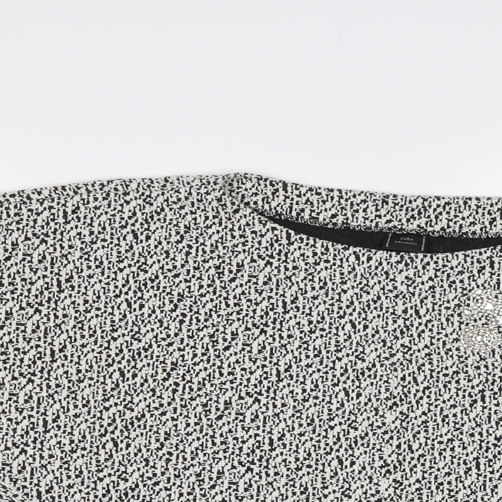 Zara Womens White Geometric  Henley Jumper Size M  - Sequin Detail, Embellished